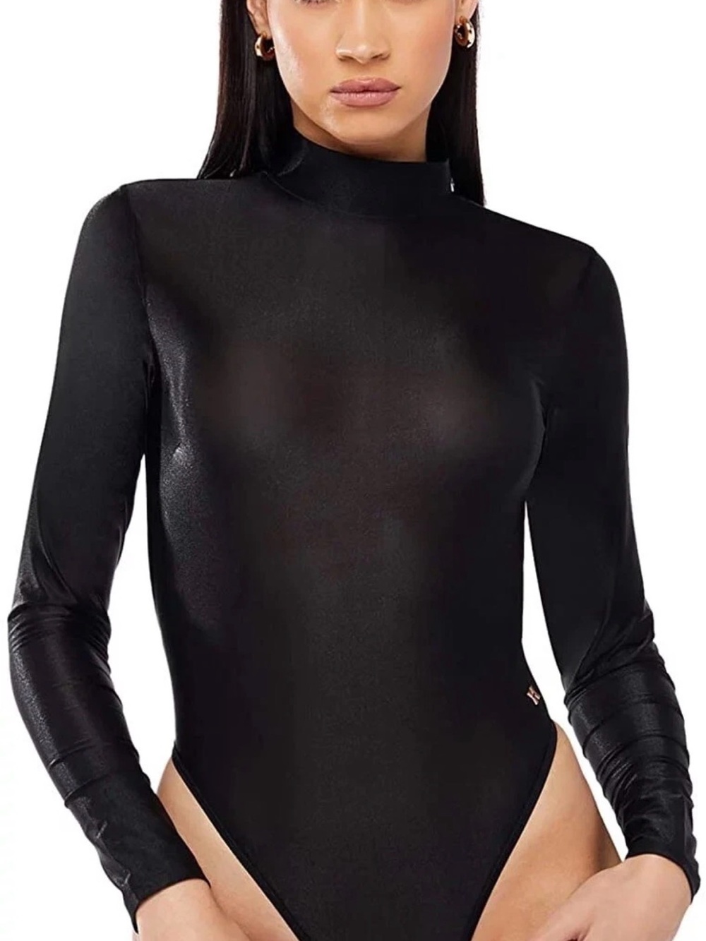 Savage X Fenty “Not Sorry” Black Long-Sleeve High Neck Cutout Bodysuit - Picture 2 of 7